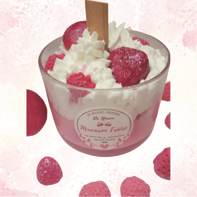 Bougie Gourmande Macaron Fraise XL