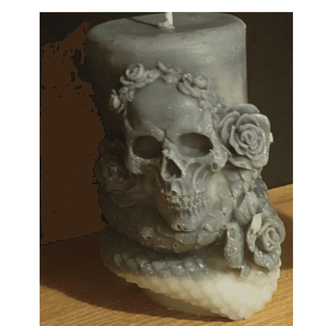 Bougie tête de mort et serpent parfumée Gris et Blanc