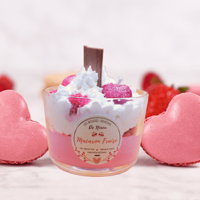 Bougie Gourmande Macaron Fraise XL